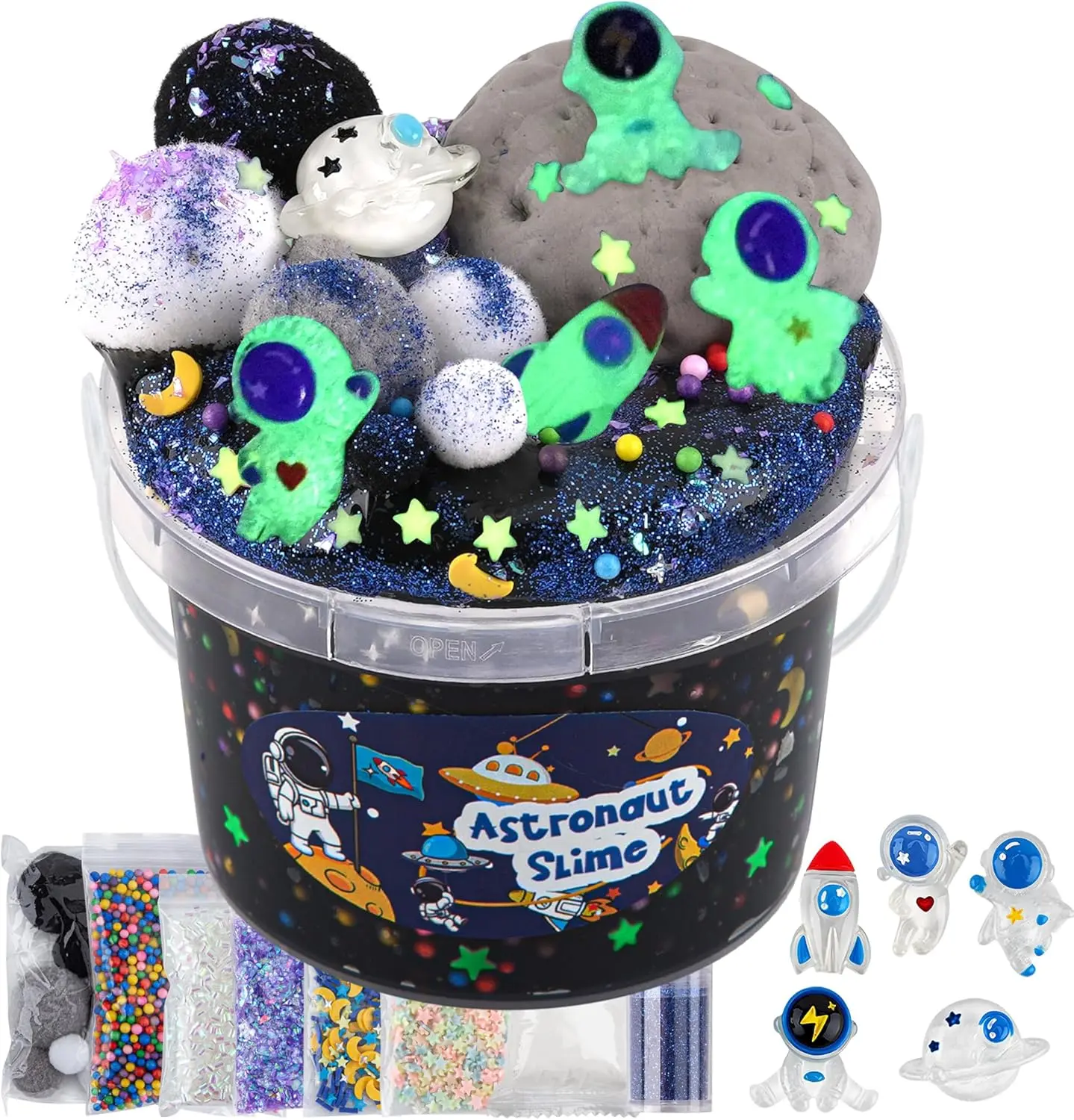 Astronaut Galaxy Slime for Kids, Big Slime Bucket with Clay, Glow in The Dark Slimes Kit for Girls and Boys Ages 8-12, Slimes Party Favors for Birthday Easter, Sensory DIY Toys