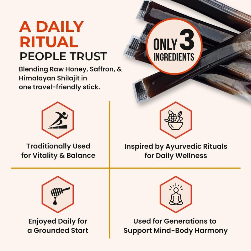 Natruveda, Himalayan Shilajit Honey Sticks for Men & Women - 75%+ Fulvic Acid & Trace Minerals - Raw Honey, Saffron & Himalayan Shilajit Resin - Stamina, Performance & Energy Support (10 Sticks, Shilajit Honey Sticks - Natural)