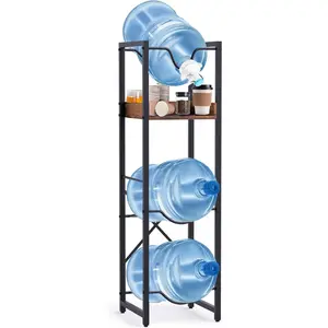 5 Gallon Water Bottle Jug Holder, Water Jug Stand with 55mm Water Dispenser Valve, Heavy Duty Water Bottle Storage Rack with Wooden Storage Tier for Kitchen,  and Office