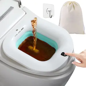 1400ML/47Oz Sitz Bath, Electric Sitz Bath for Hemorrhoids, Sitz Bath for Toilet Seat, Postpartum Care Basin, Sitz Baths Salts Bowl for Women Men, Sits Bath Soak Pan, Hip Bath Tub, Collapsible, Blue