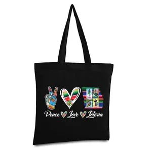 Peace Love Loteria Tote Bag Mexican Card Bingo Illustration Reusable Tote Bag