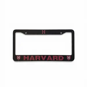 HARVARD Black Stainless Steel License Plate Frame - Crimson H Shield Car Tag Cover, Alumni Gift