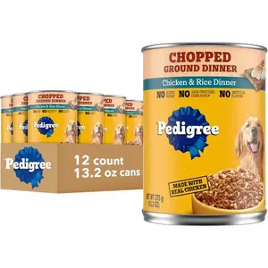 Pedigree Chopped Ground Dinner Adult Soft Wet Dog Food Chicken & Rice Dinner, Canned Dog Food, 13.2 oz. Cans, 12 Count