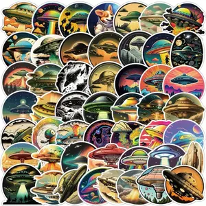 50 Pack of UFO, Alien, Flying Saucer Spacecraft, Outer Space, Spaceship Themes Vinyl Waterproof Stickers