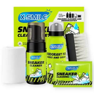 X-SMILE Shoe & Sock Deodorizing Cleaning Set (5-piece set): deodorizing spray for white sneakers (no rinsing required), foam dry cleaner, brush, and wet wipes combo