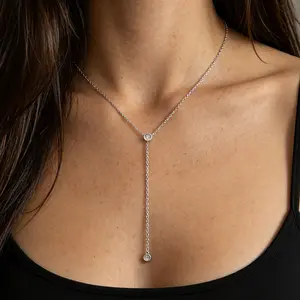 Silver CZ Necklace for Women Jewelry Lightweight Adjustable Lariat Zirconia Choker Y Chain Necklace