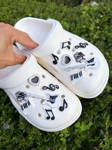 14-Piece Casual Abs Guitar Heart PVC Note Shoe Decoration DIY Creative Accessory, Fun Multifunctional Personalized Footwear for Parties, Charm Accessory