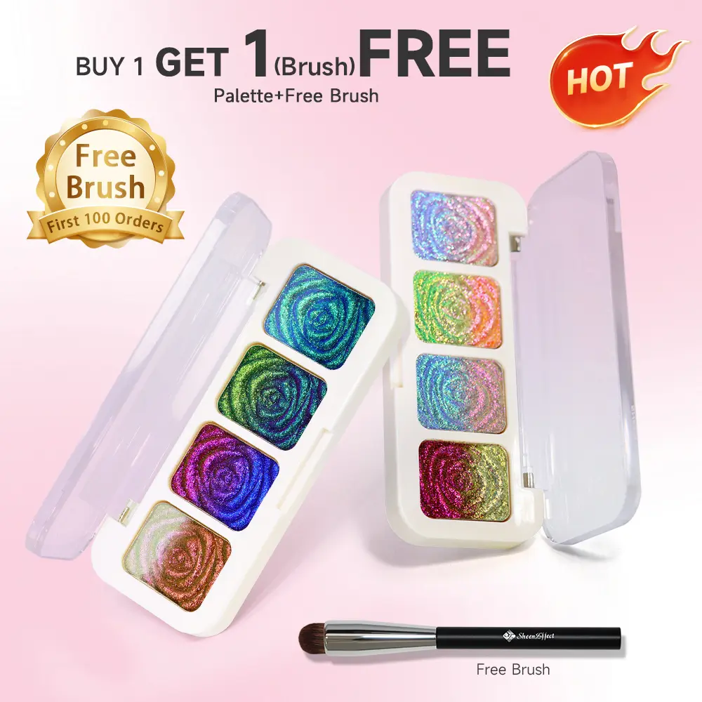 SHEEN EFFECT Multi-Chrome Chameleon Shift Eyeshadow Palette Limited First 100 Orders Free Professional Eyeshadow Brush Gift Duochrome Metallic Glitter Eye Makeup