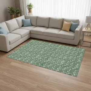 360 stand 10x14 ft. Polyester Fiber Green & Ivory Geometric Print Transitional Look Washable Machine-Made Rectangle Area Rug, UV Protected, Flat Pile