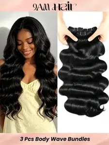 3PCS 4D-FL-0SW-BN Natural Black Body Wave Human Hair Bundles, Brazilian Hair Weave