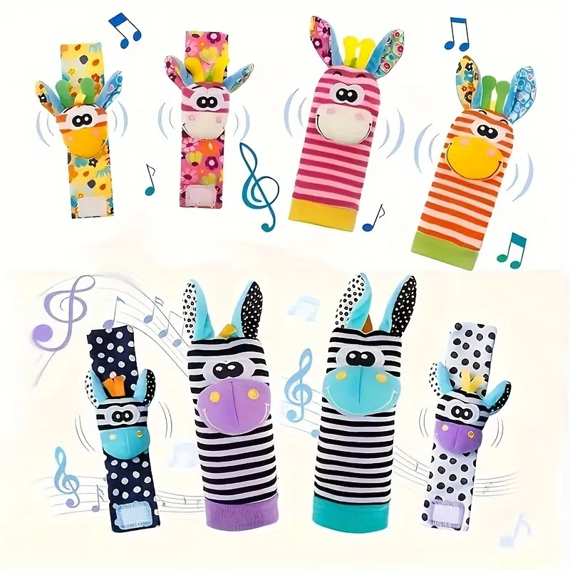 YRUIZEUP Baby Cartoon Animal Wrist Bell Plush Toy Socks - Toddler Crazy Socks, Colorful Prints, Breathable Fabric, Velcro Adjuster, 1-2 Age Holiday Gifts (Christmas, Halloween), Holidays, Elastic Band, Characters, Stretch Fit, Plush Sock