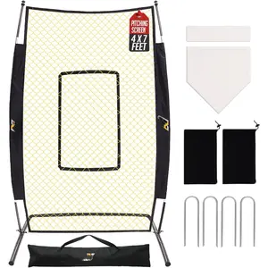 7x4FT Baseball Pitching Screen with Strike Zone, Batting Net with Upgrade U-Shaped Base, Baseball Pitching Net for Pitchers Protection, Baseball I Screen for Fields Batting Cages