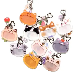 DIY Memory Photo Frame Keychain with Cat Cartoon Character - Cute Acrylic Photo Keychain