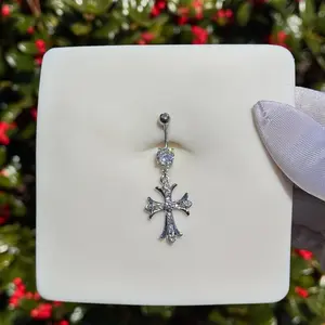 Surgical Steel 14G10mm Bar Cross Belly Button Ring Surgical Steel 14G10mm Bar Cross Belly Button Ring