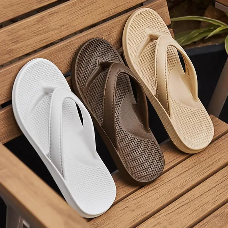 DIOLV Women's EVA Arch Support Orthopedic Thong Sandals - Slip-On Sandals for Women with Plantar Fasciitis Relief, Basic Bathing Pool Footwear, Beige with White Polka Dots, Sandals Women