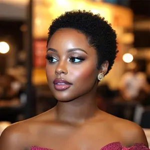 New Fashion 2026 Women'S 4-Inch Short Pixie Cut Afro Kinky Curly Human Hair Wig - 180% Density Machine Made Wig with Natural Look, 1B Color, Rose Net & Woven Texture, Short Hair Wig, Secure Fit Wig