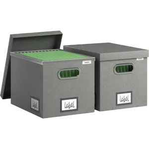 File Organizer Box-2 Sets of File Boxes for Hanging Files with Lid, Letter Size, with One-Piece Plastic Frame Slides (Grey, 13.2 * 10.1 * 10.1in)