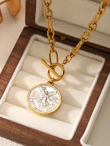 1Pcs Stainless Steel Metal Portrait Coin Pendant Necklace for Women Hip Hop Trendy Waterproof Neck Chain Jewelry Gift