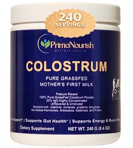 Grass-Fed Pure Bovine Colostrum Powder, Large Size 240g (240 Servings), Naturally Concentrated from Whole Colostrum, Supports Immune & Gut Health, Energy & Recovery, Non-GMO & Gluten-Free, Made in USA