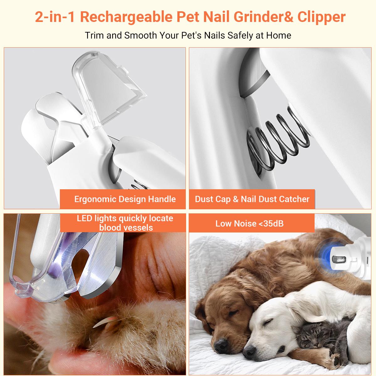 2-in-1 Pet Nail Clipper & Grinder with LED Light – Low-Noise, USB-C Rechargeable, Safety Lock & Nail Catcher, 3 Grinding Ports for Cats & Small To Medium Dogs #PetGrooming