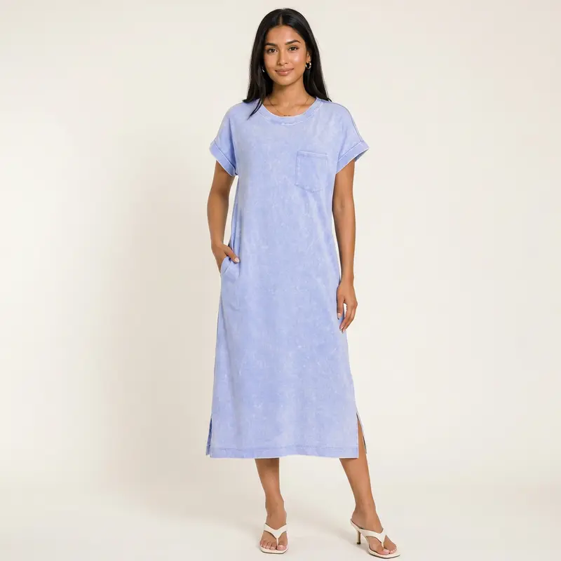 cornflower blue shirt dress The Romanticist Short Sleeve Shirt Dress in Cornflower Blue Cotton Sat –  The Array main image 1