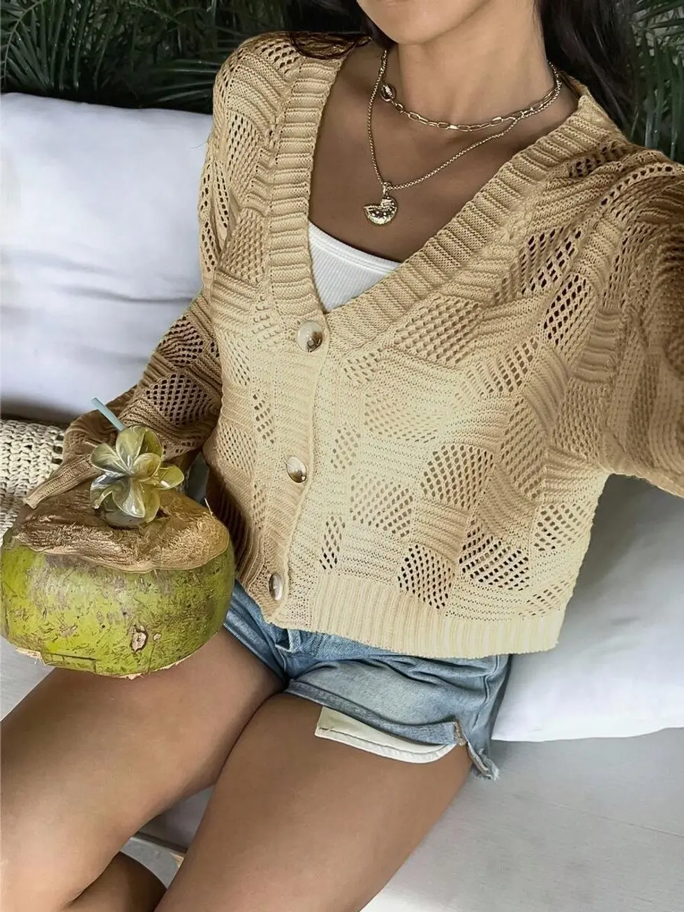 Space Dye Drop Shoulder Cardigan, Long Sleeve Open Front Knit Sweater For Fall Winter Layering