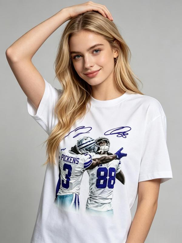 Women's Football Graphic T-Shirt - Oversized Short-Sleeve Crew Neck Cotton Fabric Top, Casual Streetwear Sports Tee
