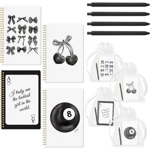 Black Spiral Journal Notebook - 4 Sets A5 Watercolor Black Aesthetics Bow  College Ruled Lined Pages Spiral Journal Journal Hardcover Notebook Ballpoint Pens Organza Bags Note Taking