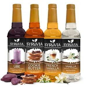 Syruvia Variety Pack – Ube, Cookie Butter, French Vanilla & Vanilla Syrup – Perfect for Coffee, Iced Drinks, Lattes, Desserts & More – 25.4 Fl oz Bottles (4 Pack)