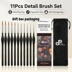 11-Piece Drawing Brush Set with Dustproof Bag Gift Box, Various Tip Sizes for Fine Lines, Triangle Handle Design, Ideal for Artists