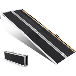 VEVOR Portable Wheelchair Ramp 10FT, Non-Slip Aluminum Folding Handicap Ramp, Door Threshold Ramps for Wheelchair for Home,Wheel Chair Ramp Steps, Cars, Scooter, Cart, Curbs, Stairs