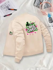 Women's Casual Graphic Aesthetic Jacket, Fitted Zipper Pocket Design, All Season Wear, Available in S to Xxl Sizes, Perfect for Layering