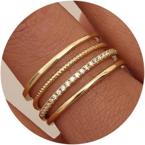 Milacolato Women's 14K Gold Plated 1.3mm Thin Stackable Half Cubic Zirconia Band Ring Set, Hypoallergenic Non Tarnish Tarnish Proof Gold Rings for Women, Dainty Minimalist Jewelry for Anniversary, Sizes 5-10