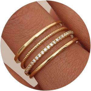 Milacolato Women's 14 Karat Plated Gold Filled 1.3mm Thin Stackable Half Cubic Zirconia Band Rings Set, Hypoallergenic Non Tarnish Tarnish Proof Dainty Minimalist Gold Rings, Size 5-10, Fashion Accessories for Women summerwins