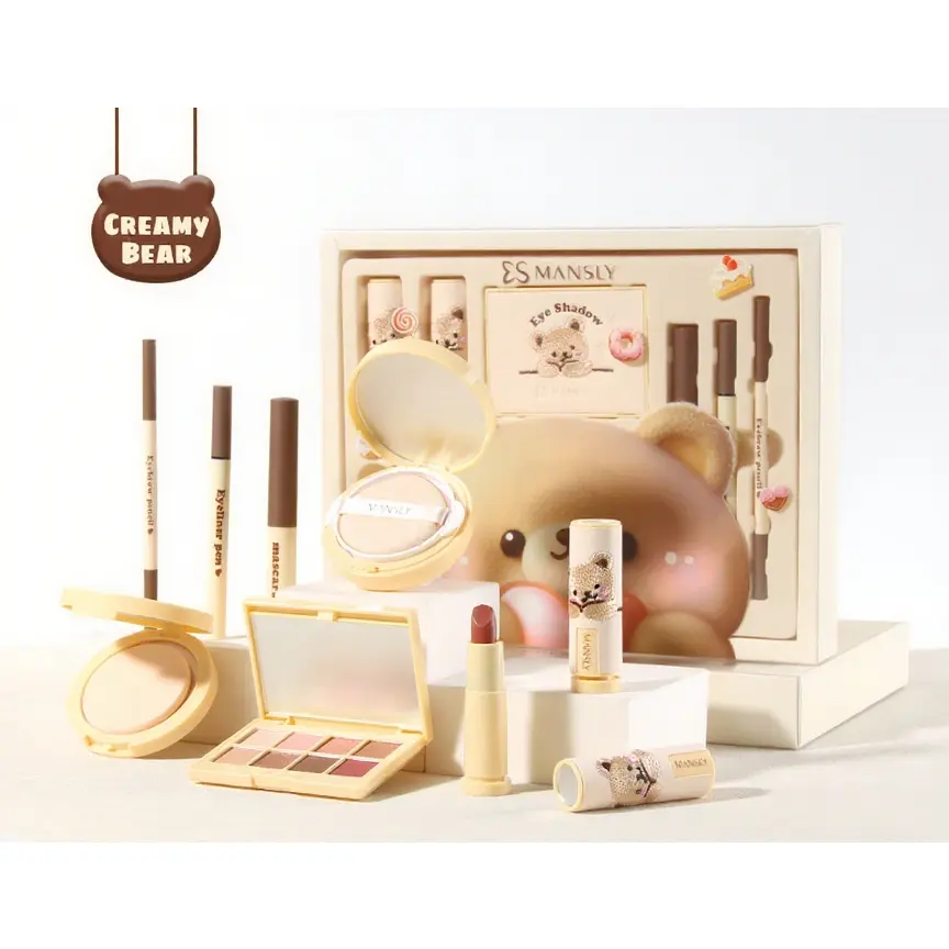 Cream Bear Beauty Gift Box 8 Piece Lipstick Makeup Gift Box Set Birthday Gift Set for Wife