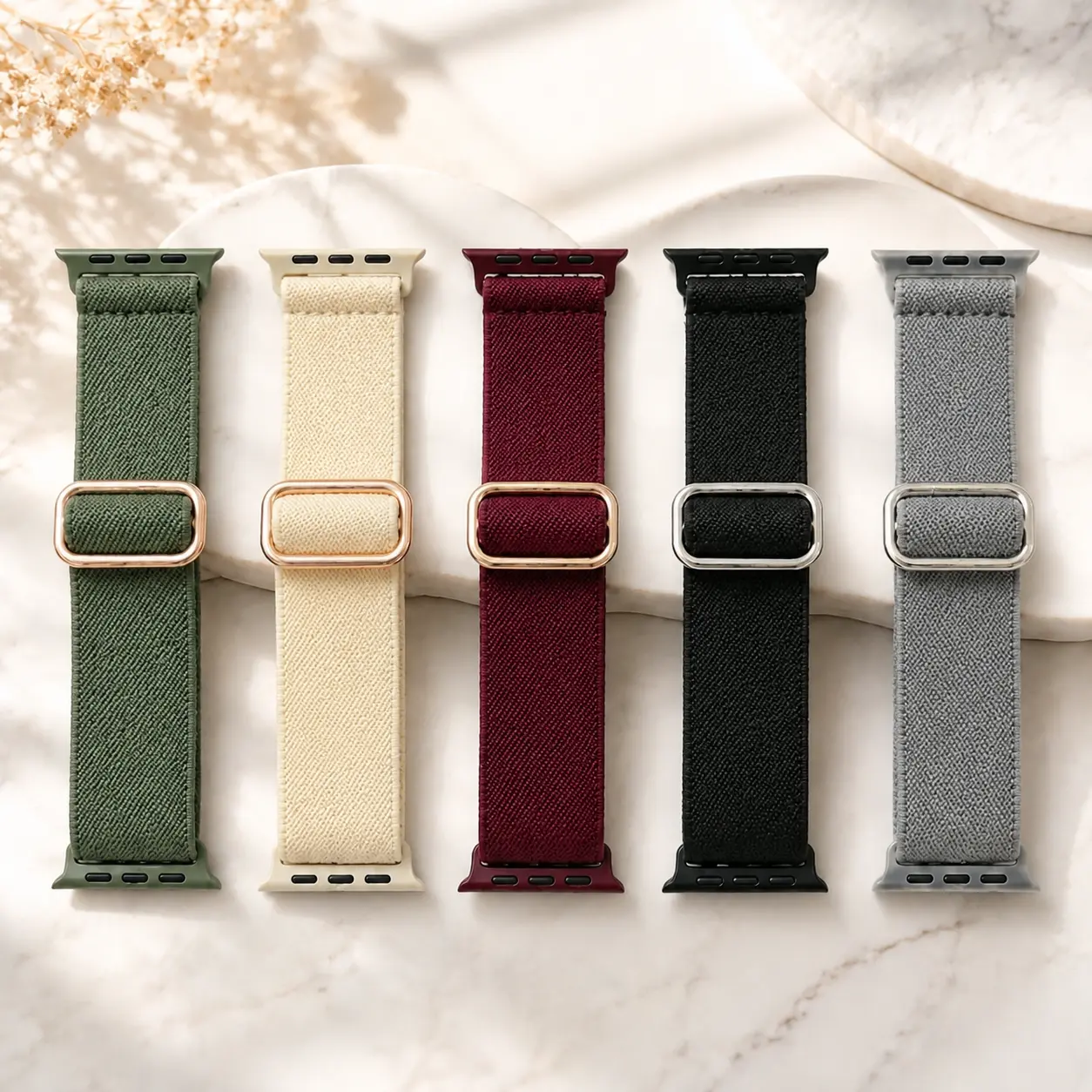 Unisex Minimalist 5-Pack Woven Nylon Apple Watch Band Set - Adjustable Slide Buckle, Breathable Fabric Wearable Accessories for Men’s Accessories, Sporty Sports Wristbands