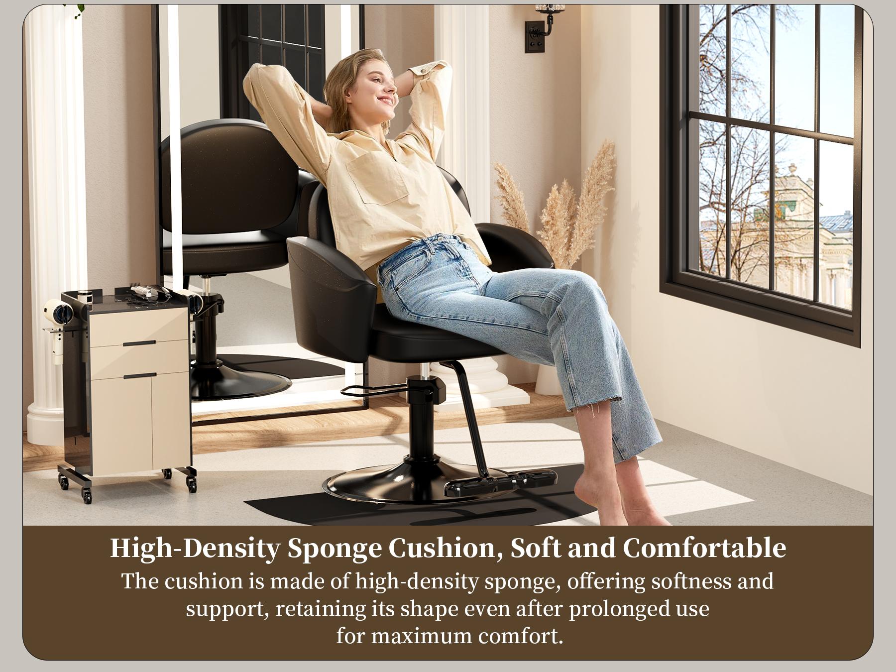 Baasha Luxury Black & Gold Salon Chair | Upgraded High-Resiliency Comfort Cushion | 360° Swivel & Hydraulic Height Adjustable | Scratch-Resistant PU Leather | Heavy Duty Metal Base Professional Styling Chair for Hair Stylists & Beauty Salons