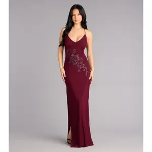 Adriane Beaded Floral Lace-Up Formal Dress