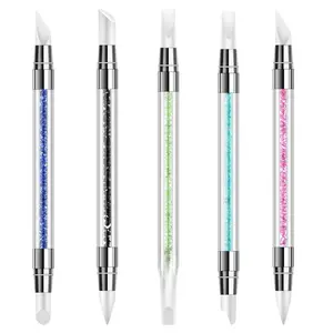 5 Pcs Silicone Nail Tools Dual Tipped Nail Art Sculpture Pen Rhinestone Nail Polish Carving Pen Rubber Tip Nail Brushes