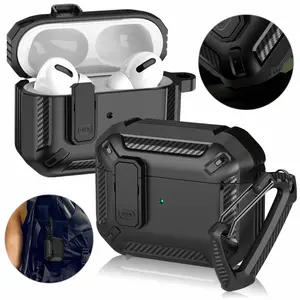 AirPods pro Case Heavy Duty Armor Cover + Keychain Clip For Apple Accessories Shockproof Wearable Handheld Protection Lanyard