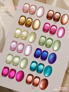 15ml Rainbow Candy 12Pcs Cat Eye Nail Gel Set - Vibrant Pastel Hues With Playful Shine, Perfect For Fun-Loving Girls' Daily Glam & Parties, Easy Apply & Long-Lasting