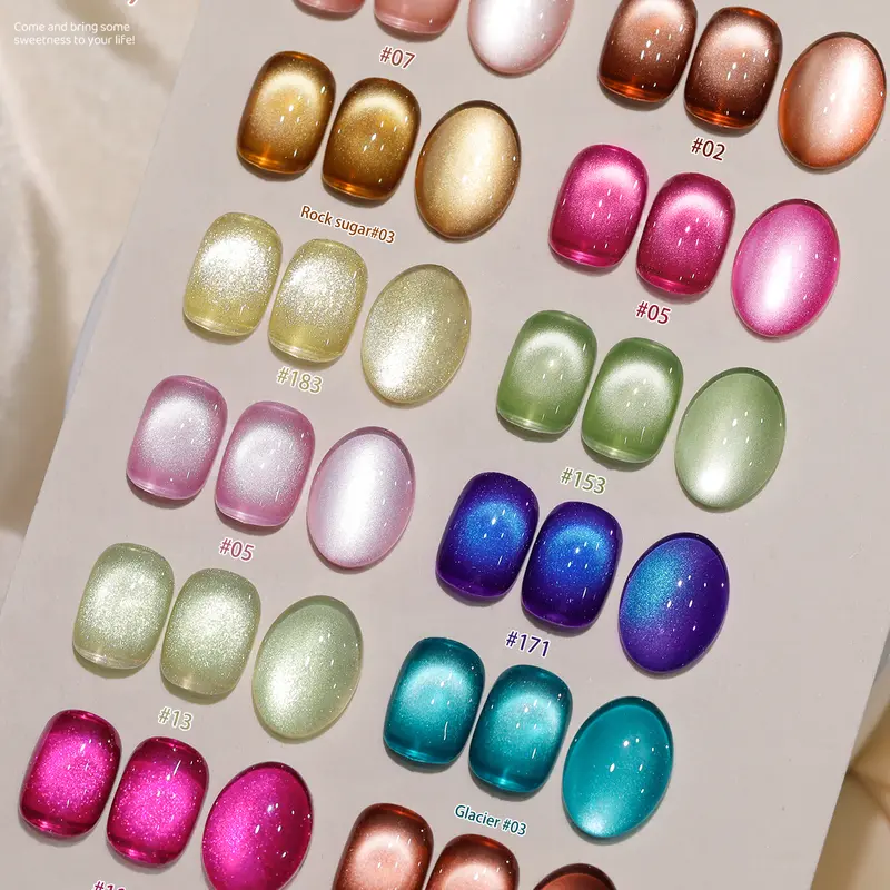 XEIJAYI 12pcs/6pcs 15ml 【TPO&HEMA Free】Rainbow Candy Cat Eye Gel Nail Polish Set, 12 Pastel Magnetic Shades, Playful Shimmer Effect, Glossy Finish, Smooth Application, Soak Off UV LED Gel, DIY Manicure & Nail Art Design
