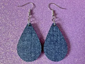 Blue Denim Earrings: Faux Jean Fabric, Laser Cut Acrylic Jeans, Clothes, Pants, Novelty Earrings, Best Gifts for Her/Him/Them