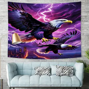 Majestic Eagles in Stormy City Digital Print Tapestry, Stunning Wall Hanging Tapestry, Bold and Dramatic Home Decor, Perfect for Bedroom, Living Room, and Office, Unique Artwork Featuring High-Quality Digital Art for Modern Aesthetic