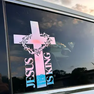 Holographic Jesus King Vinyl Decal Sticker, 10in