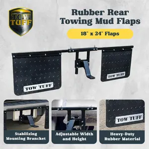 Tow Tuff 18 x 24 Inch Universal Hitch Mount Rubber Rear Splash Guard Towing Mud Flaps with Width and Height Adjustments Fits 2 Inch Hitches, Black