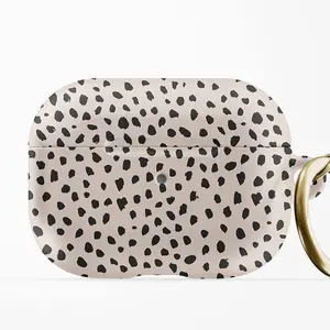 Black Spots on Beige Air Pods Case, Hard Plastic Cheetah Dalmatian Black Polka Dot Airpods Pro Case with Gold Carabiner Keychain