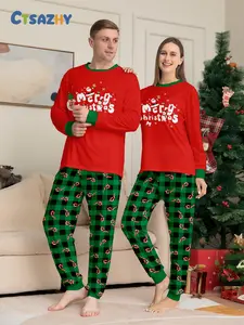 Christmas Couple Pajama Set, Loose Fit Long Sleeve Top & Pants, Soft Breathable Fabric, Holiday Party Home Photo Shoot, 2 Piece Set