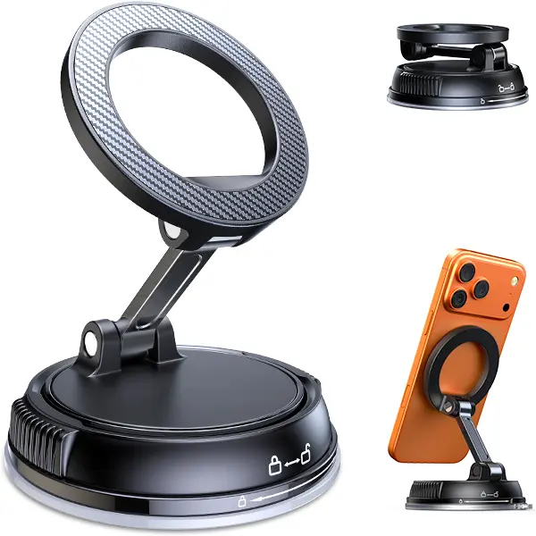 ANDERY Nano-Gel Vacuum Magnetic Car Phone Mount for MagSafe, Compact Dashboard Phone Holder, 78+LBS Suction, 2400gf Magnetic Hold, 360° Adjustable for iPhone 12-17 Series