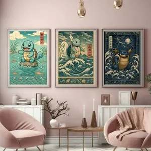 Set of 3 Squirtle Evolution Japanese Poster, Squirtle Wartortle Blastoise Posters Gift, Anime Movie-Inspired Art, Unframed Wall Art, Home Decor